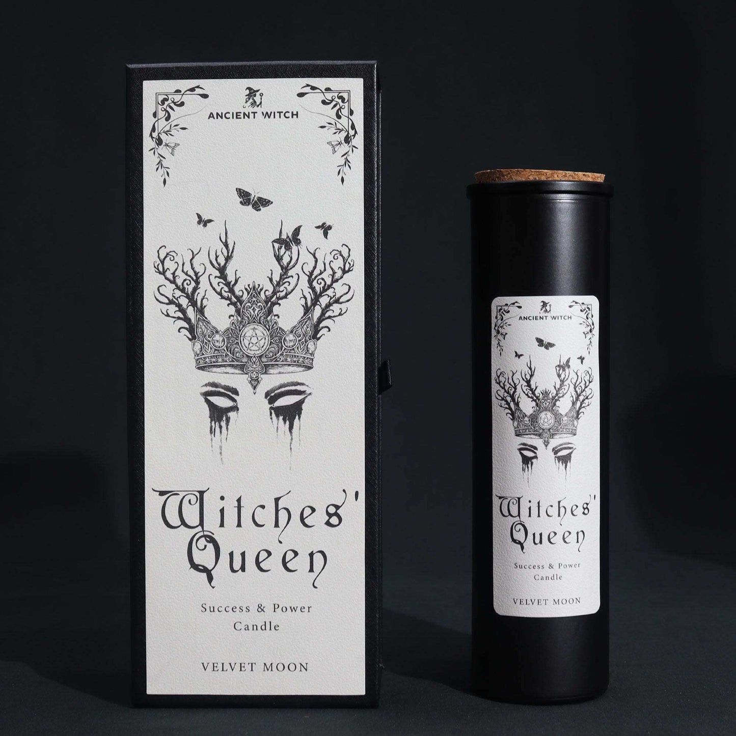 Ancient Witch Ritual Candle with crown and moth design in decorative gift box