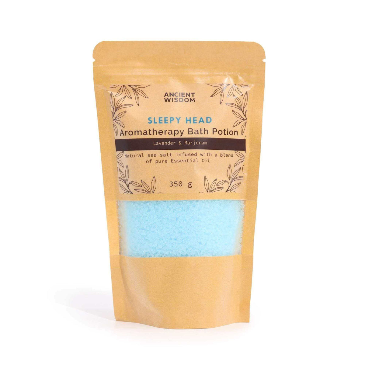 Aromatherapy Bath Potion - Sleepy Head in a kraft paper bag with lavender and marjoram scent, 350g sea salt blend