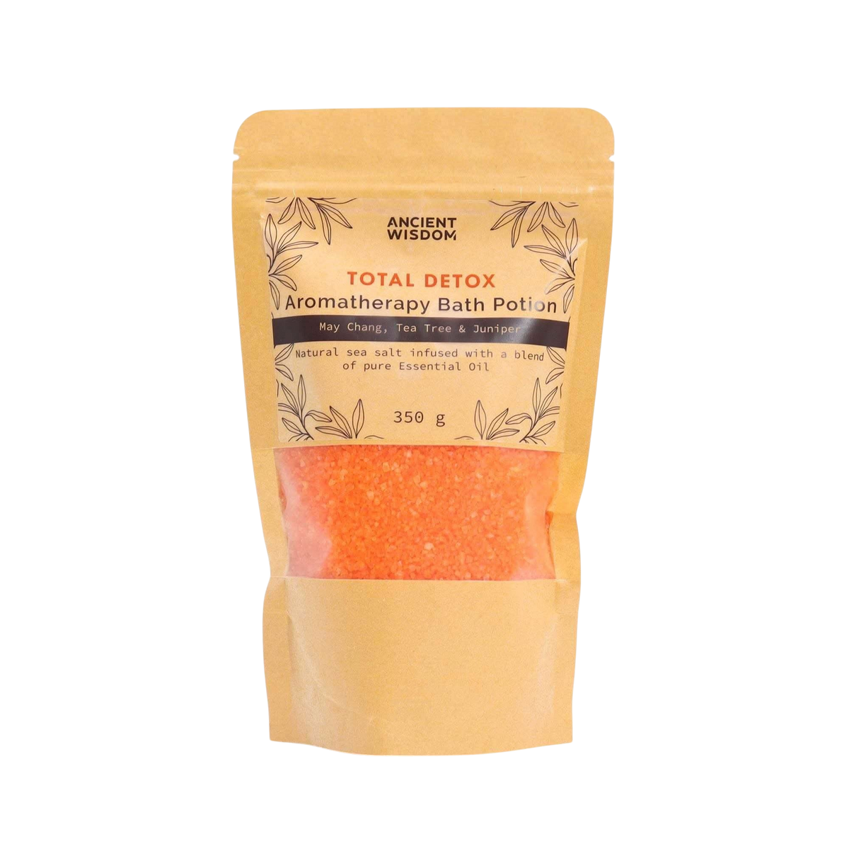 Aromatherapy Bath Potion - Total Detox in a kraft paper bag with orange mineral salt blend and essential oil infusion