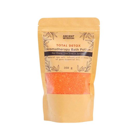 Aromatherapy Bath Potion - Total Detox in a kraft paper bag with orange mineral salt blend and essential oil infusion