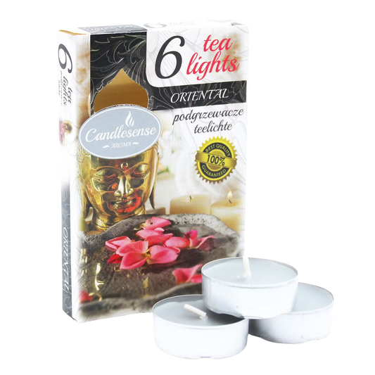 Oriental Set of 6 Scented Tealights with warm spices and exotic florals for ambient fragrance