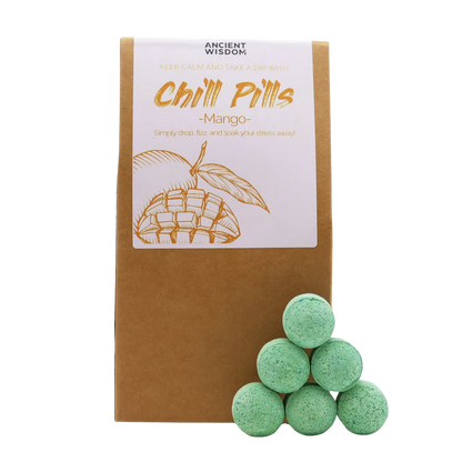 Chill Pills Gift Pack 350g Mango scented bath bombs with tropical fragrance, vegan and cruelty-free packaging