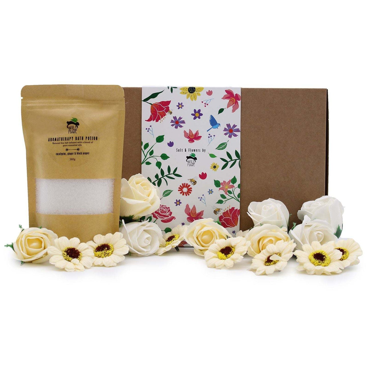 Cold & Flu Salt Soak Set with natural salts, essential oils, and flower petals in decorative packaging