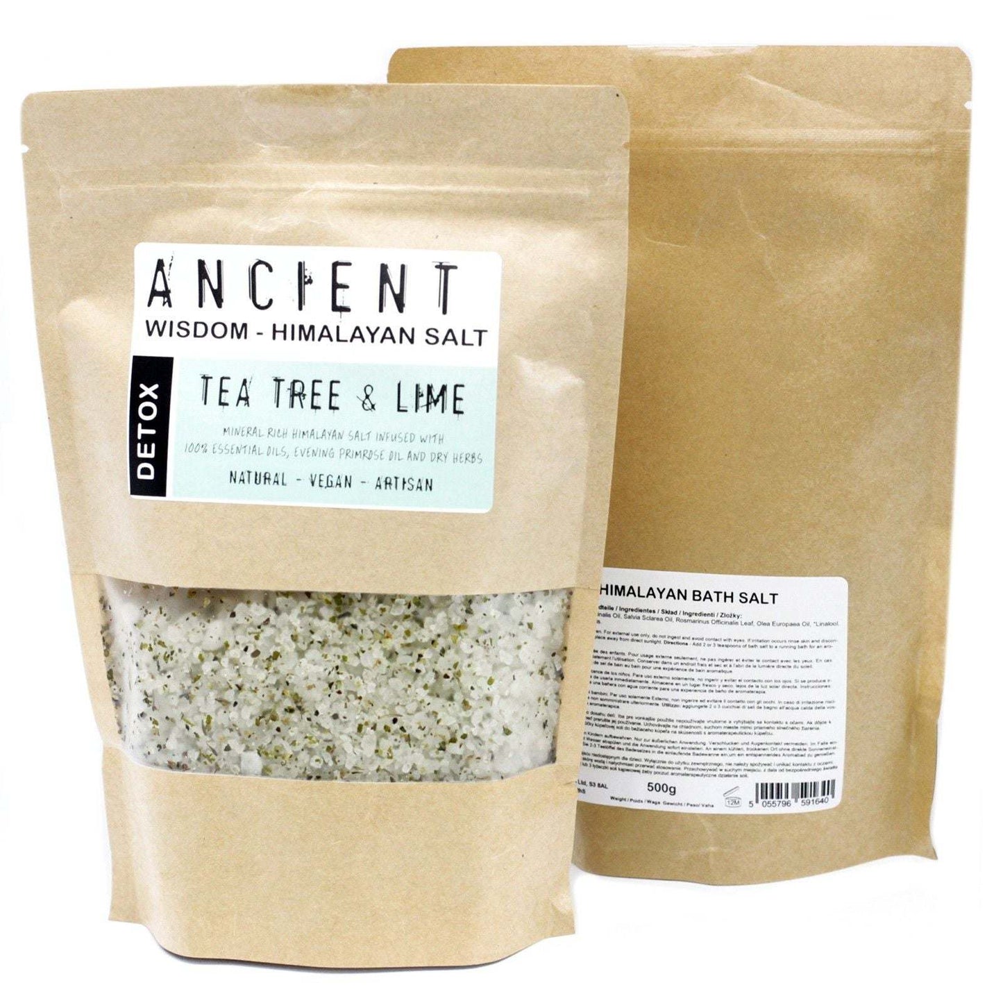 Himalayan Bath Salt Detox blend with Tea Tree and Lime essential oils in 500g resealable pouch