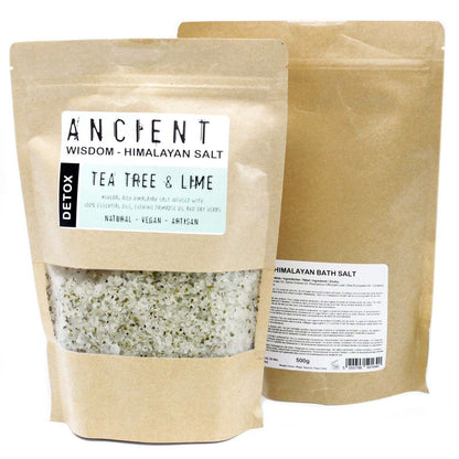 Himalayan Bath Salt Detox blend with Tea Tree and Lime essential oils in 500g resealable pouch