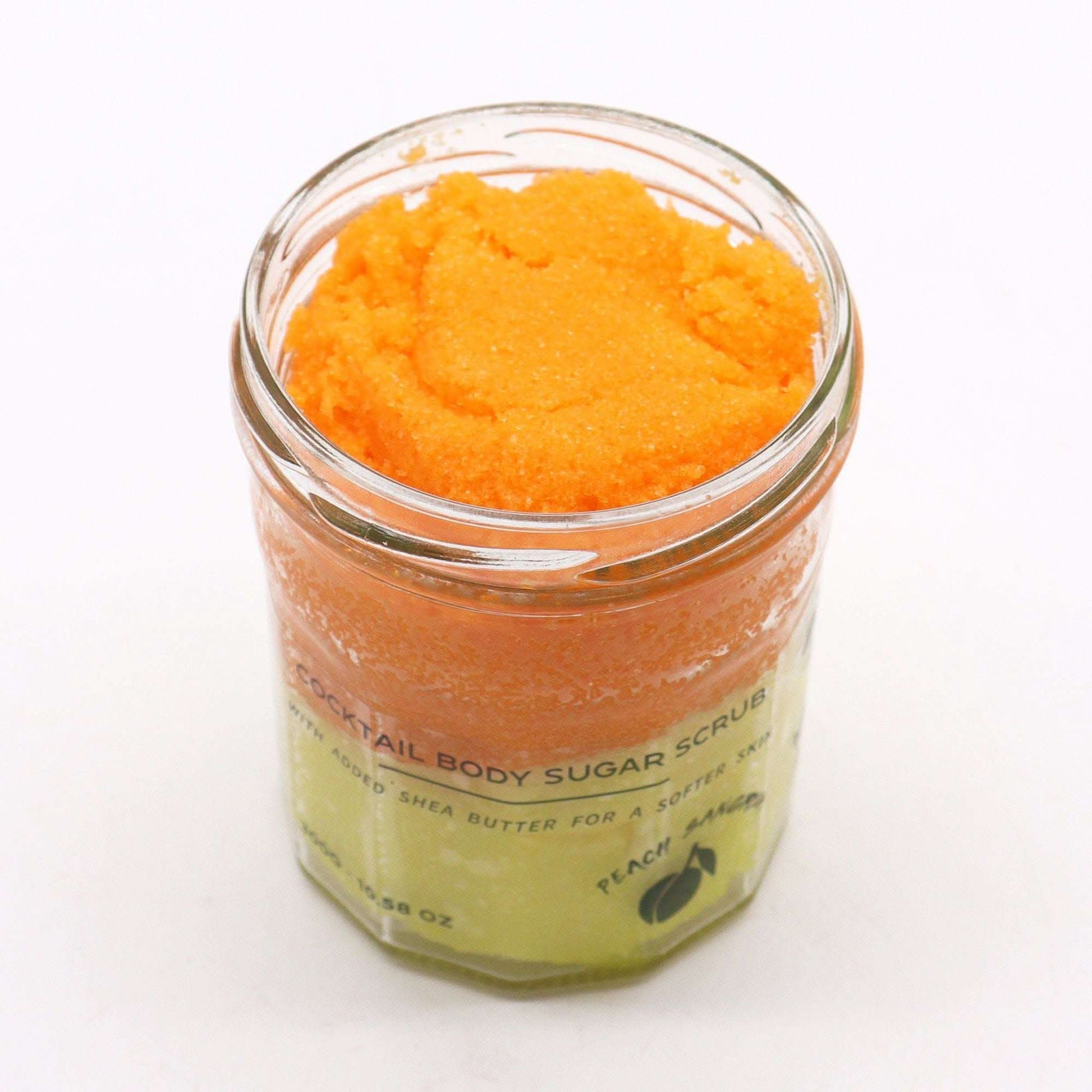 Fragranced sugar body scrub Peach Sangria in glass jar 300g