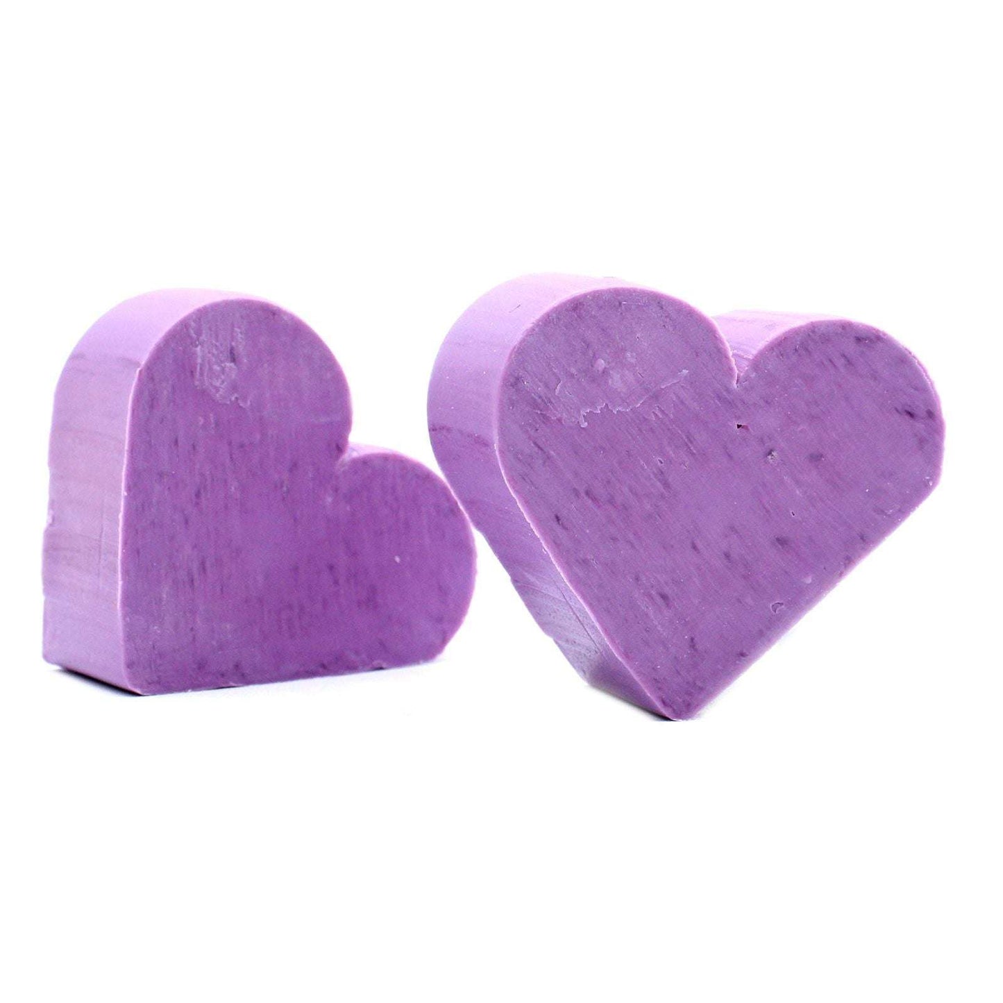 Lavender scented heart guest soap bars in purple, SLS and paraben free.