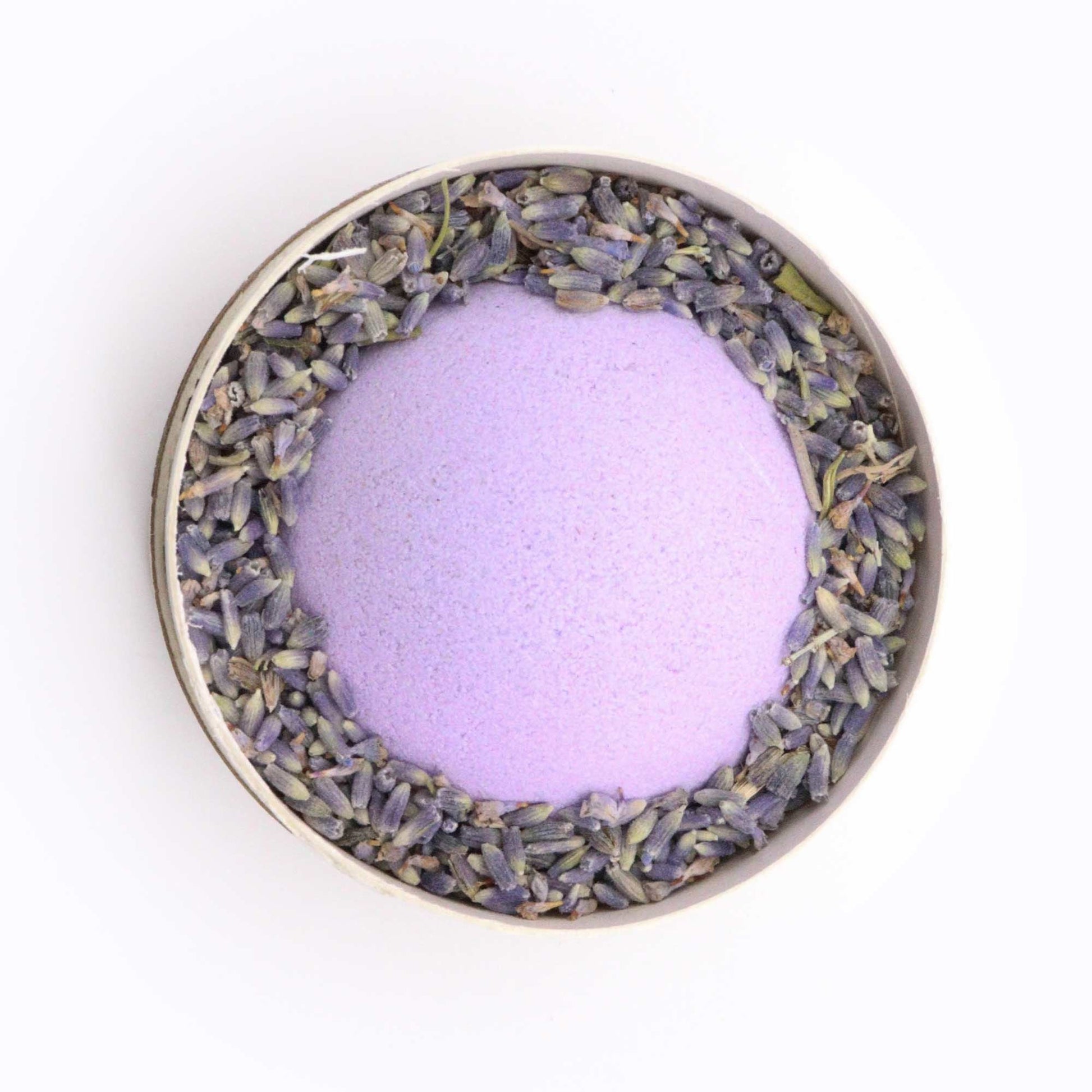 Enchanting Heart Heaven aromatherapy bath bomb with lavender petals and Himalayan salt in eco-friendly packaging