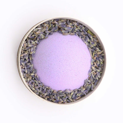 Enchanting Heart Heaven aromatherapy bath bomb with lavender petals and Himalayan salt in eco-friendly packaging