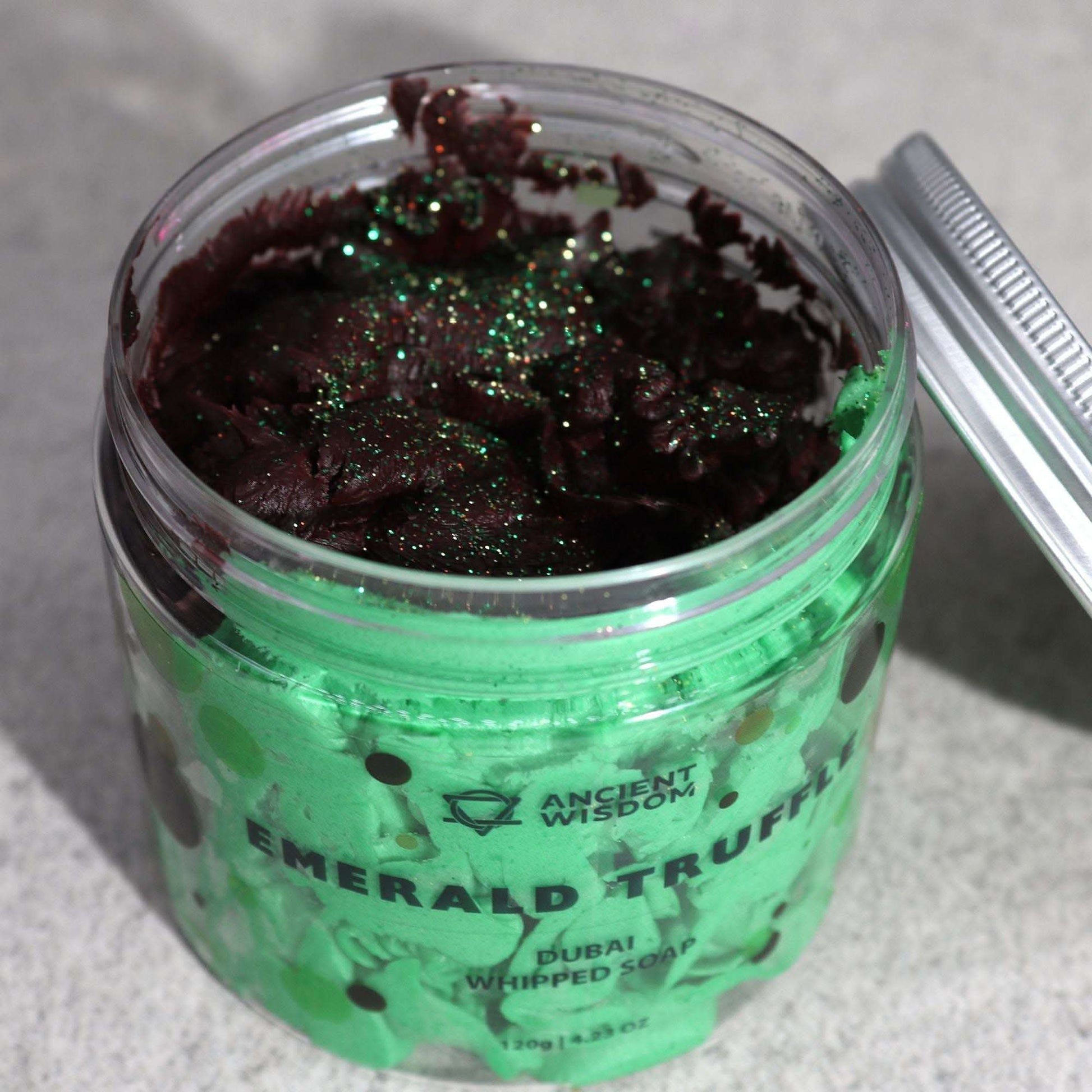 Dubai Whipped Soap Emerald Truffle 120g with rich, whipped texture and luxurious fragrance