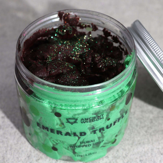 Dubai Whipped Soap Emerald Truffle 120g with rich, whipped texture and luxurious fragrance