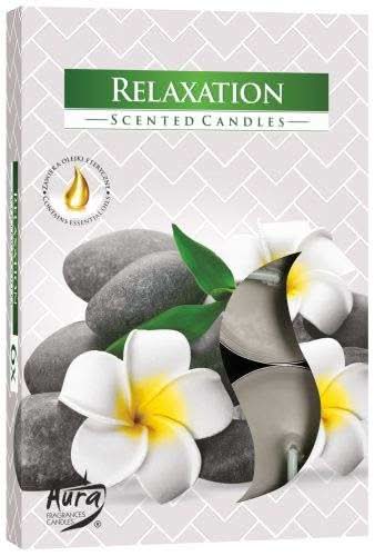 Relaxation Scented Tealights with plumeria flowers and smooth stones for relaxation