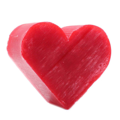 Red heart-shaped guest soap with raspberry scent, SLS and paraben free.