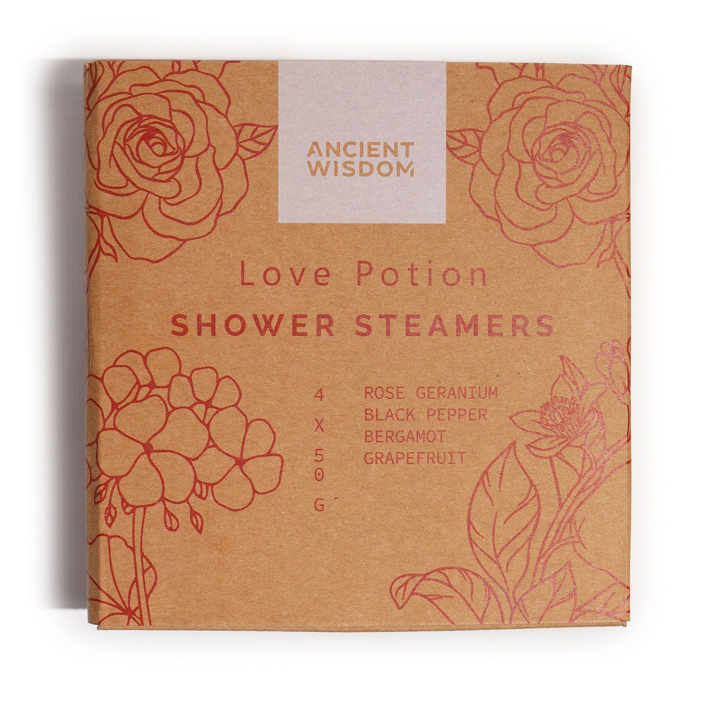 Zen Shower Steamers Love Potion gift set with natural essential oils and floral design packaging