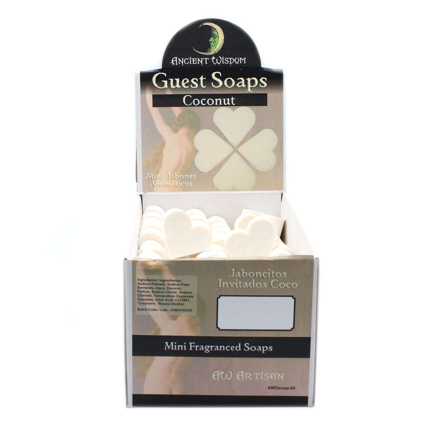 Heart shaped coconut guest soaps in display box, SLS and Paraben free, 20g each