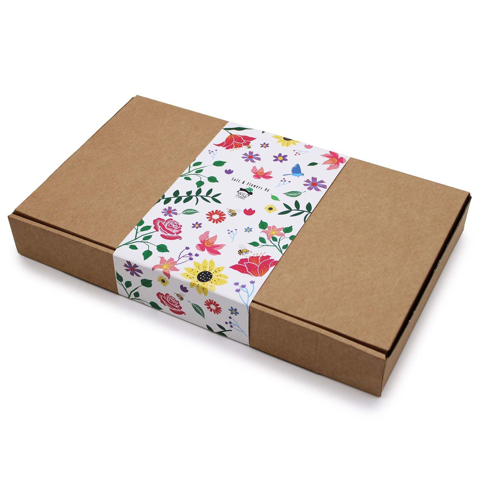 Cold & Flu Salt Soak Set in brown box with floral decorative band for spa bath relaxation