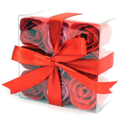 Set of 9 red soap flower box roses with red ribbon gift packaging