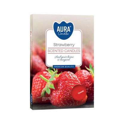Strawberry Set of 6 Scented Tealights candles in decorative packaging