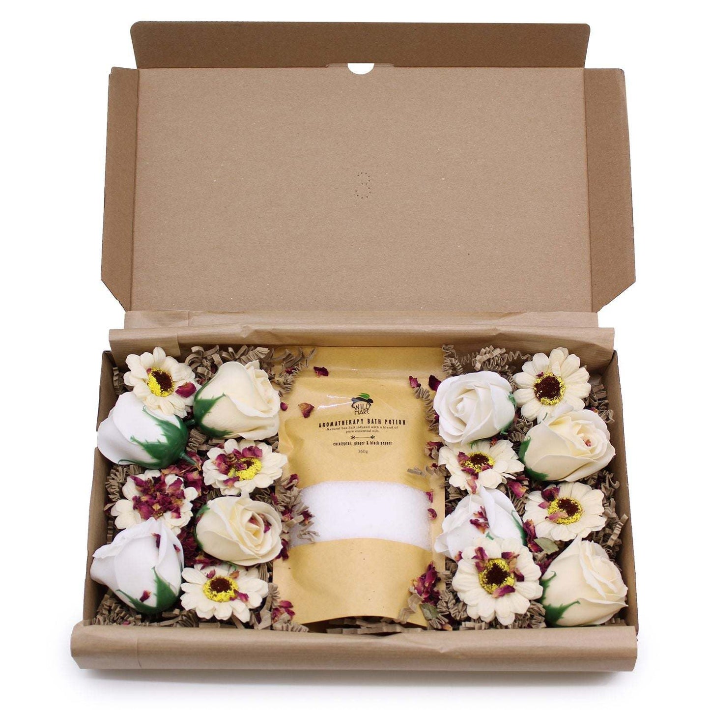 Cold & Flu Salt Soak Set with natural salts, essential oils, and flower petals in a gift box
