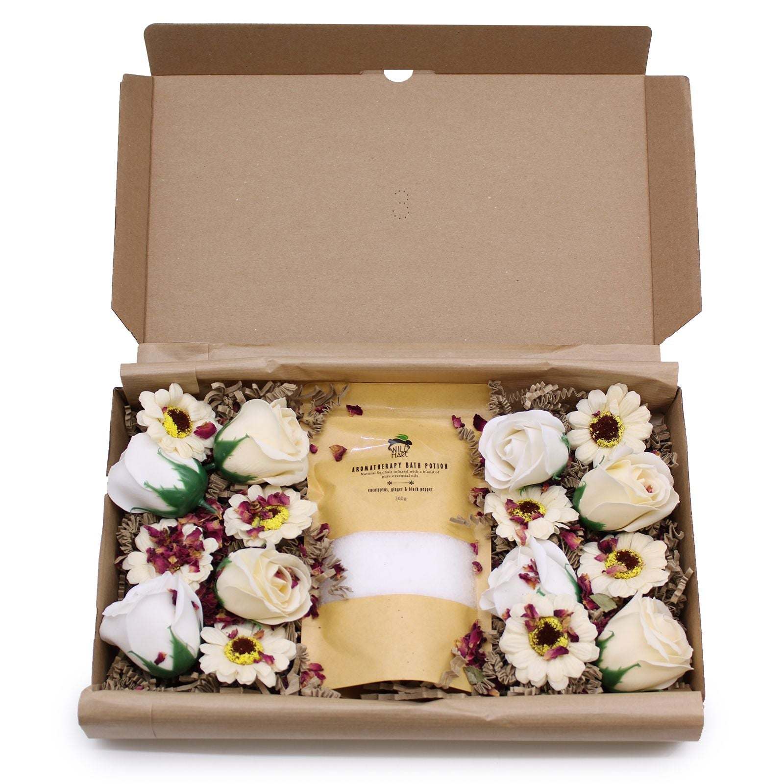 Cold & Flu Salt Soak Set with natural salts, essential oils, and flower petals in a gift box