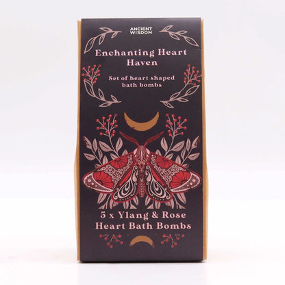 Enchanting Heart Heaven Bath Ylang Rose scented heart-shaped bath bombs gift set in decorative box