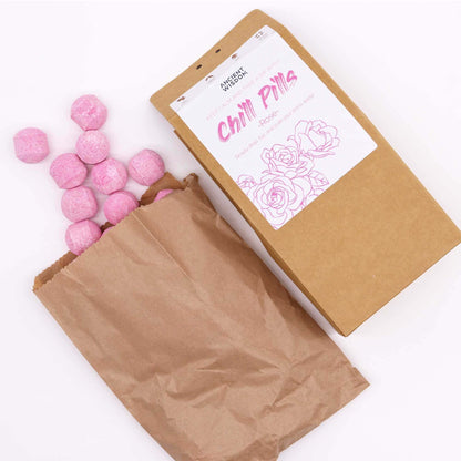 Chill Pills Gift Pack 350g Rose fragrance bath bombs in eco-friendly packaging