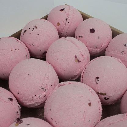 Pink Rose & Petals Bath Bombs with real rose petals and Shea Butter for skin softness