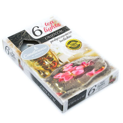 Oriental Set of 6 Scented Tealights in decorative packaging