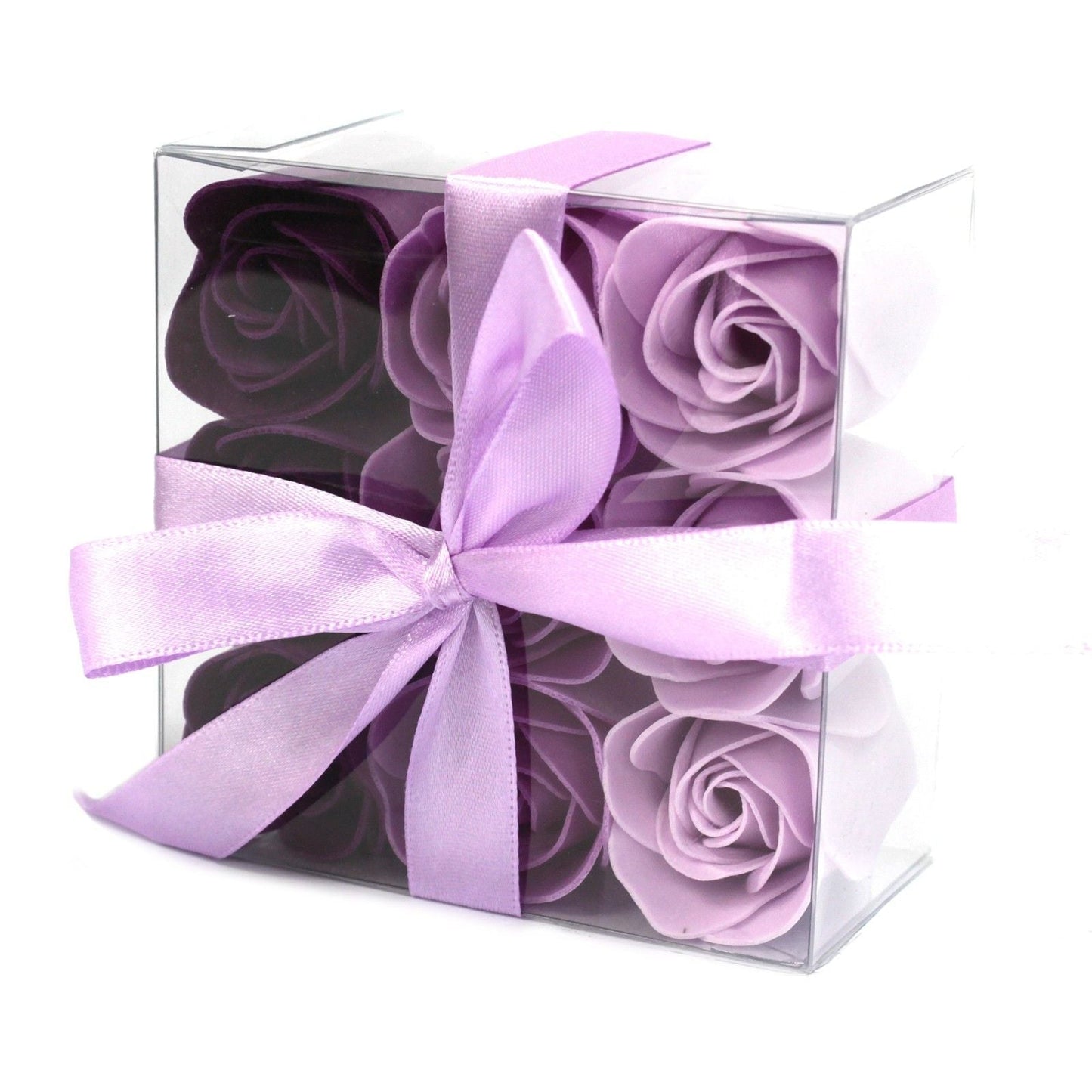 Set of 9 purple soap flower box roses gift with lavender ribbon