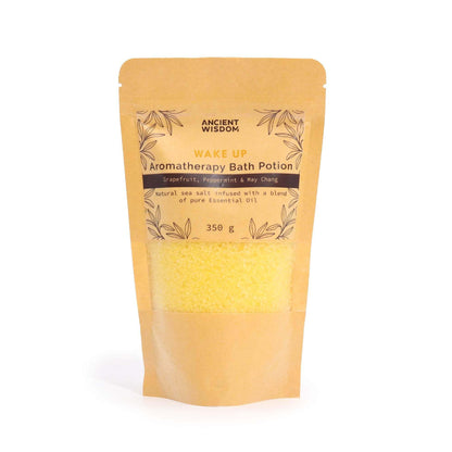 Aromatherapy Bath Potion Wake Up in kraft bag with grapefruit, peppermint, May Chang essential oils and sea salt 350g