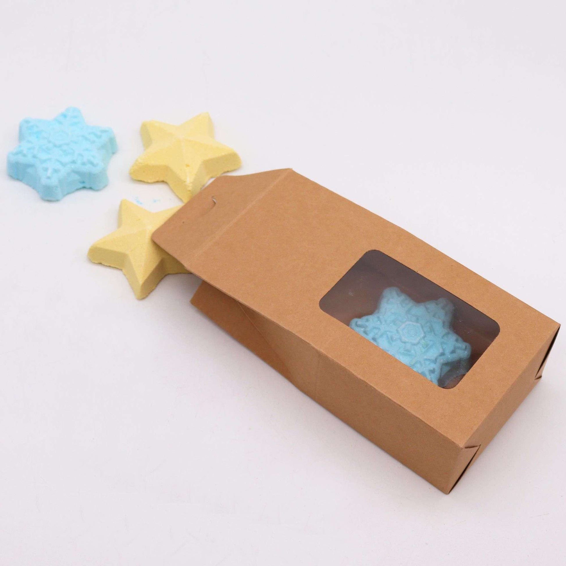 Follow the Star Christmas Bath Bomb Gift Pack with star and snowflake shapes in eco-friendly brown box