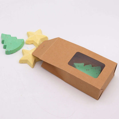 Silent Night Christmas bath bomb gift pack with tree and star shapes in festive packaging