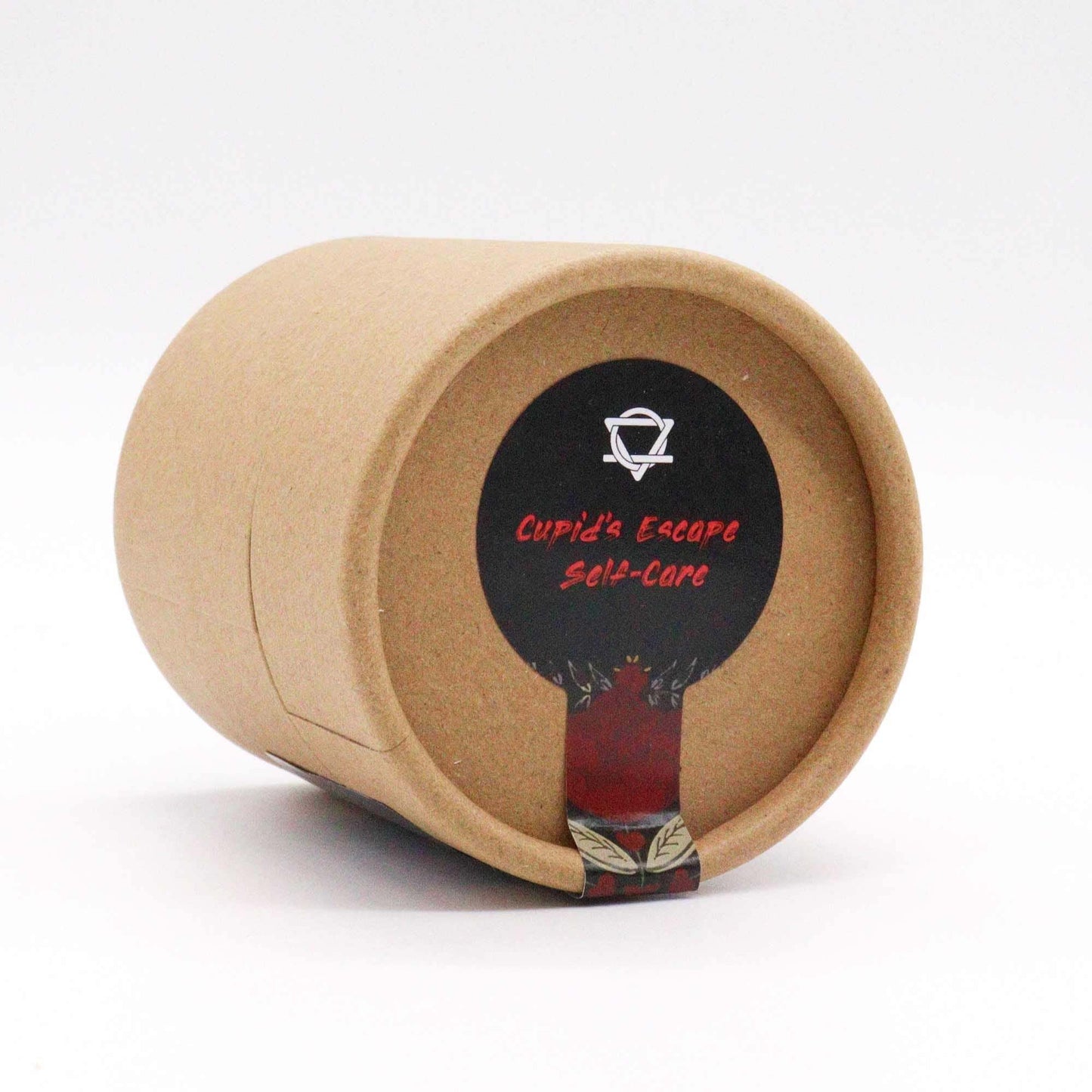 Cupid's Self Care luxurious aromatherapy trio in eco-friendly cardboard tube with Ylang Ylang & Ginger Bath Bomb, Himalayan Bath Salt, and Rose Petals