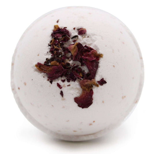 Sensual Himalayan Salt Bath Bomb with ylang ylang and coconut oil topped with dried rose petals