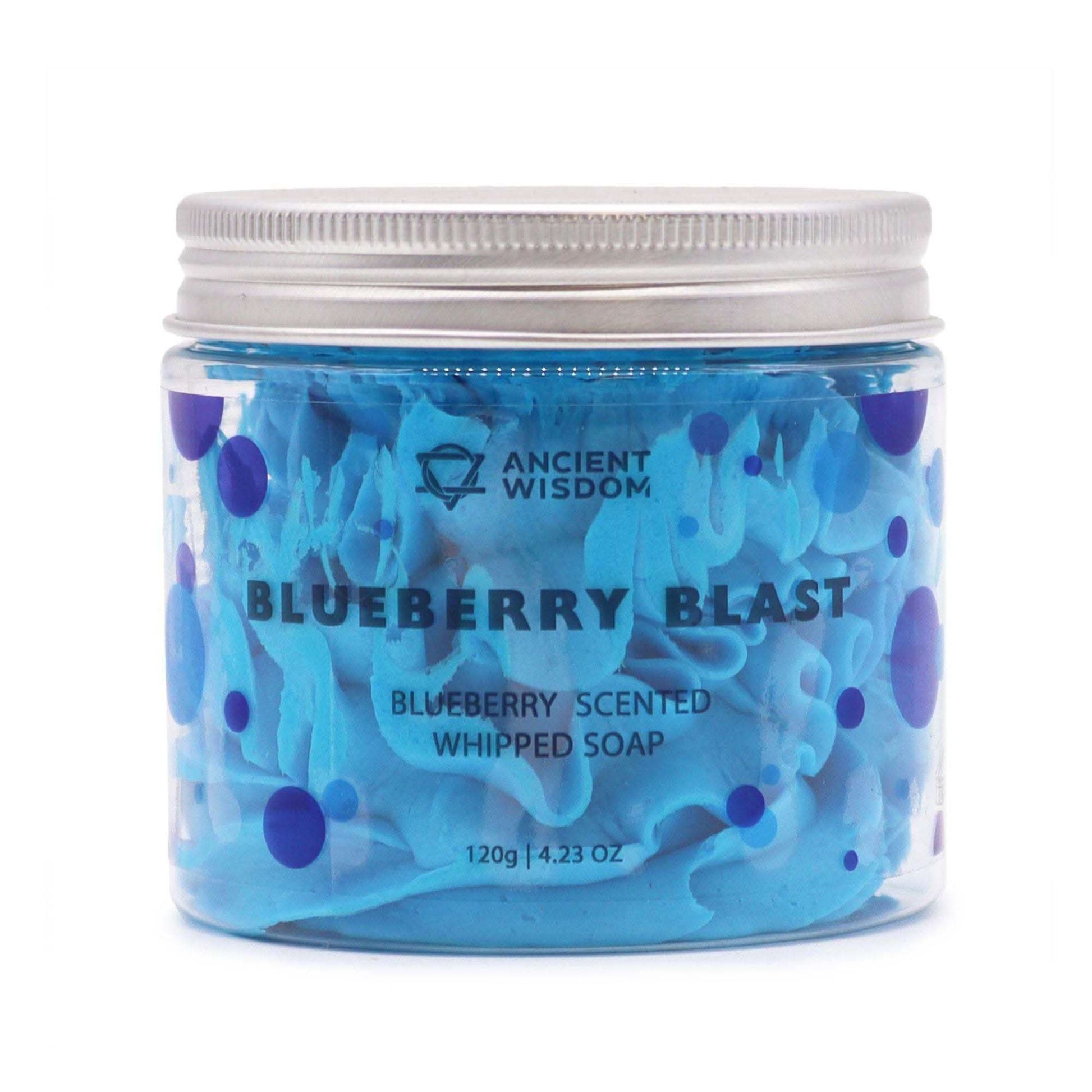 Blueberry Whipped Soap 120g jar with creamy blue whipped texture and blueberry scent