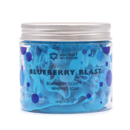 Blueberry Whipped Soap 120g jar with creamy blue whipped texture and blueberry scent