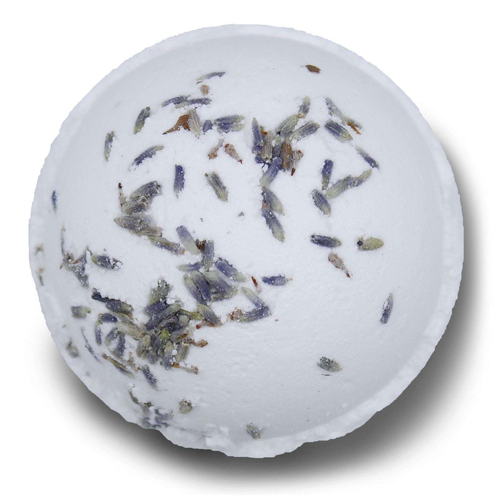 Relax Himalayan Salt Bath Bomb with lavender and jojoba oil on white background