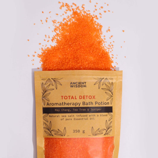 Aromatherapy Bath Potion Total Detox in kraft bag with orange sea salt and essential oils