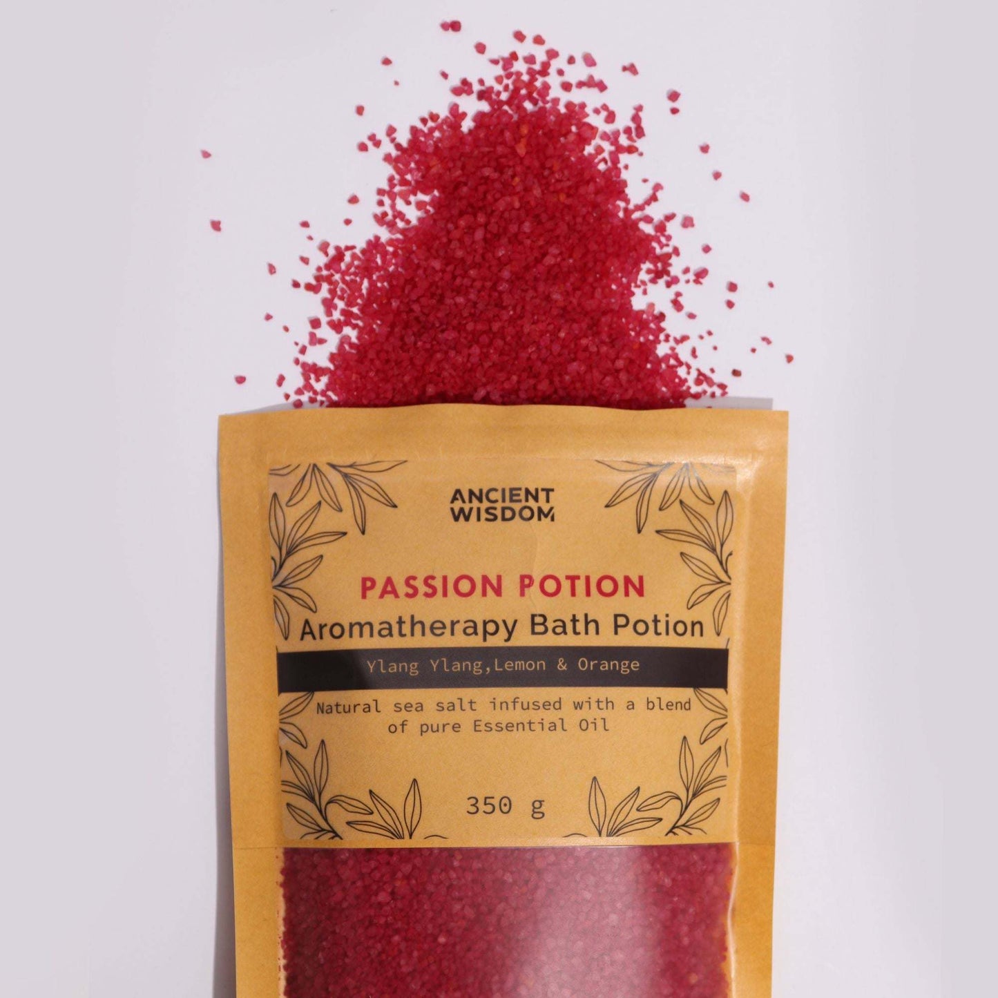 Aromatherapy Bath Potion Passion in kraft bag with red sea salt and essential oils