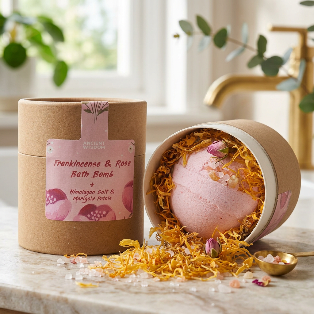 Blooming Pink Bliss Aromatherapy Bath Collection with pink rose bath bomb, Himalayan salt and marigold petals
