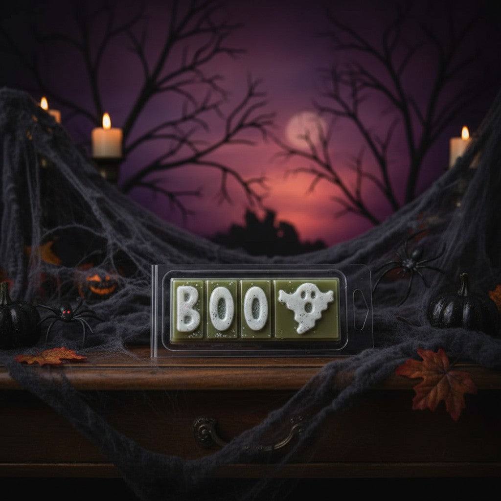 Boo Cinnamon Orange Clamshell Wax Melt with spicy citrus fragrance