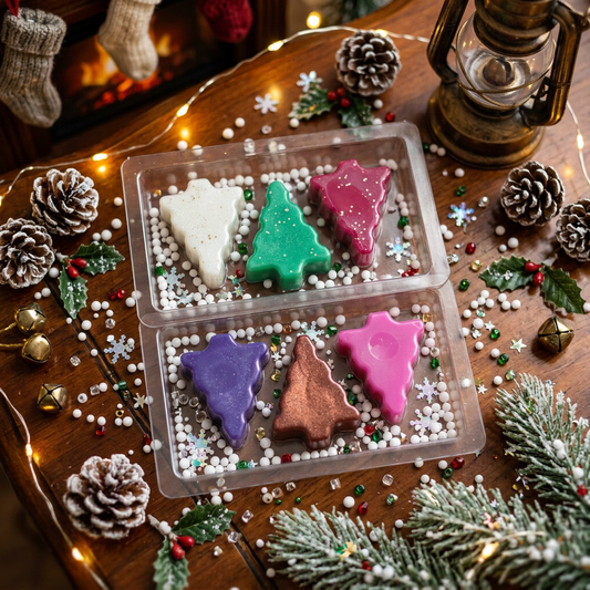 Colorful Christmas tree shaped scented wax melts for holiday fragrance