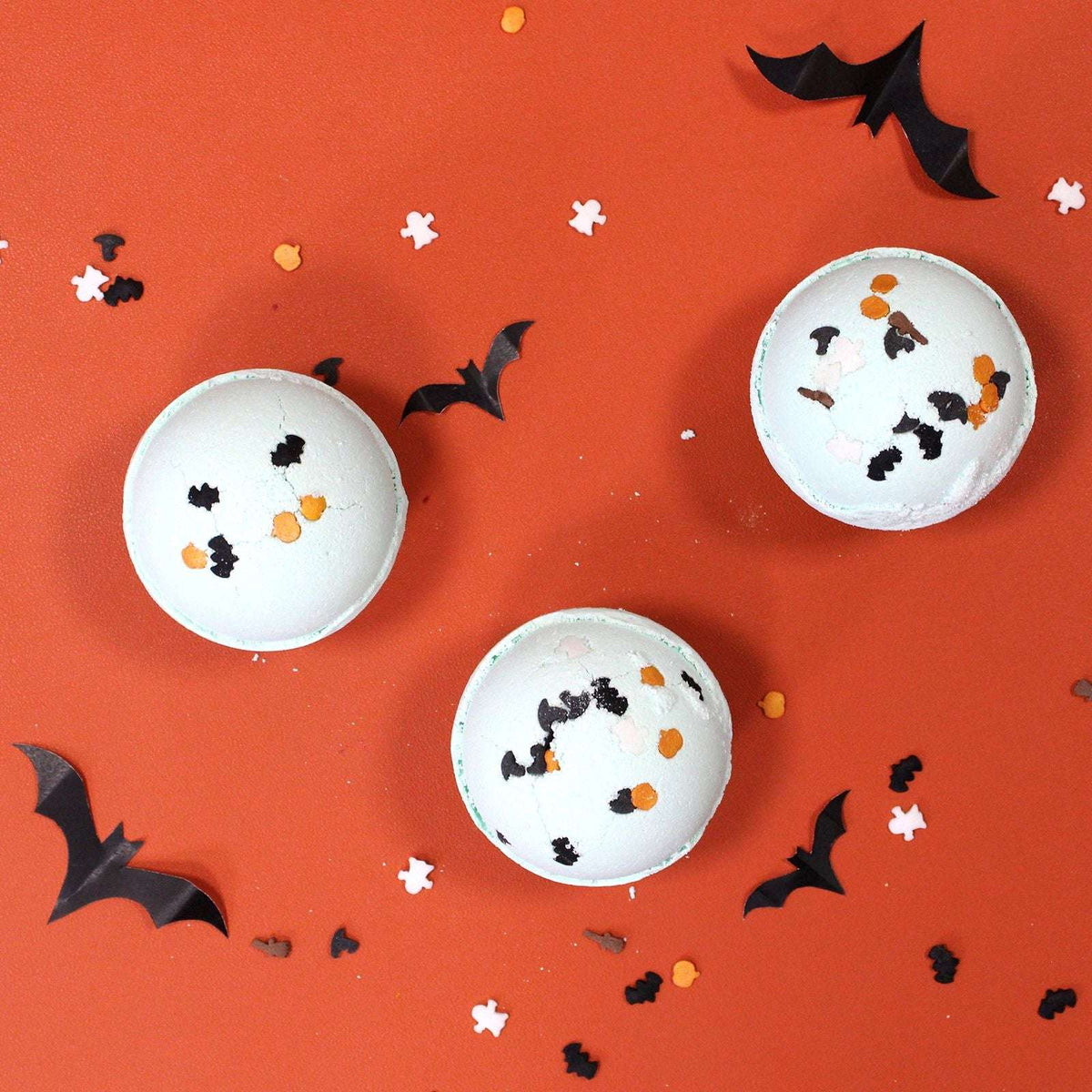 Handmade vegan coconut and lime Halloween bath bomb with fennel and orange scent