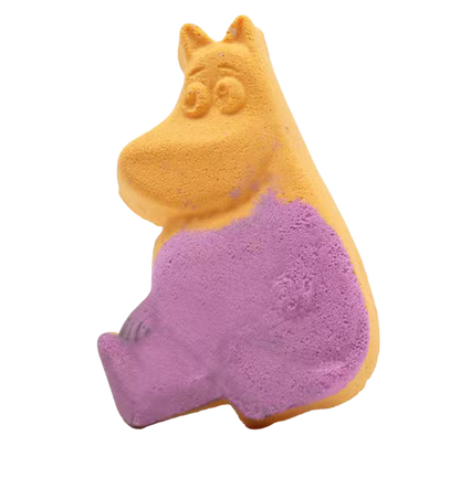 Hippo Bathbomb in orange and purple with citrus scent and foaming action for bath relaxation