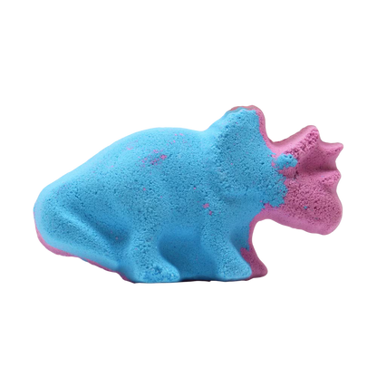 Dinosaur Bath bomb shaped as a blue and purple dinosaur, with a textured surface and detailed features