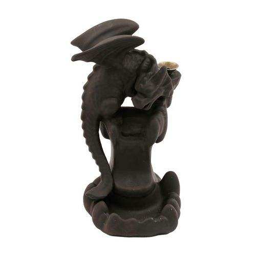 Dragon backflow incense burner with intricate design and flowing smoke effect.