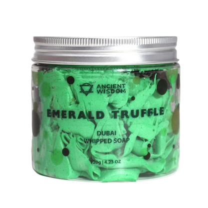 Dubai Whipped Soap Emerald Truffle 120g jar with silky, nourishing whipped soap and luxurious fragrance