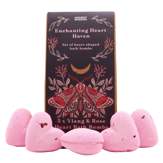 Enchanting Heart Heaven Bath gift set with ylang and rose scented heart-shaped bath bombs