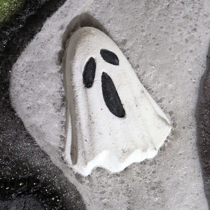 Ghost Halloween bath bomb fizzing in water