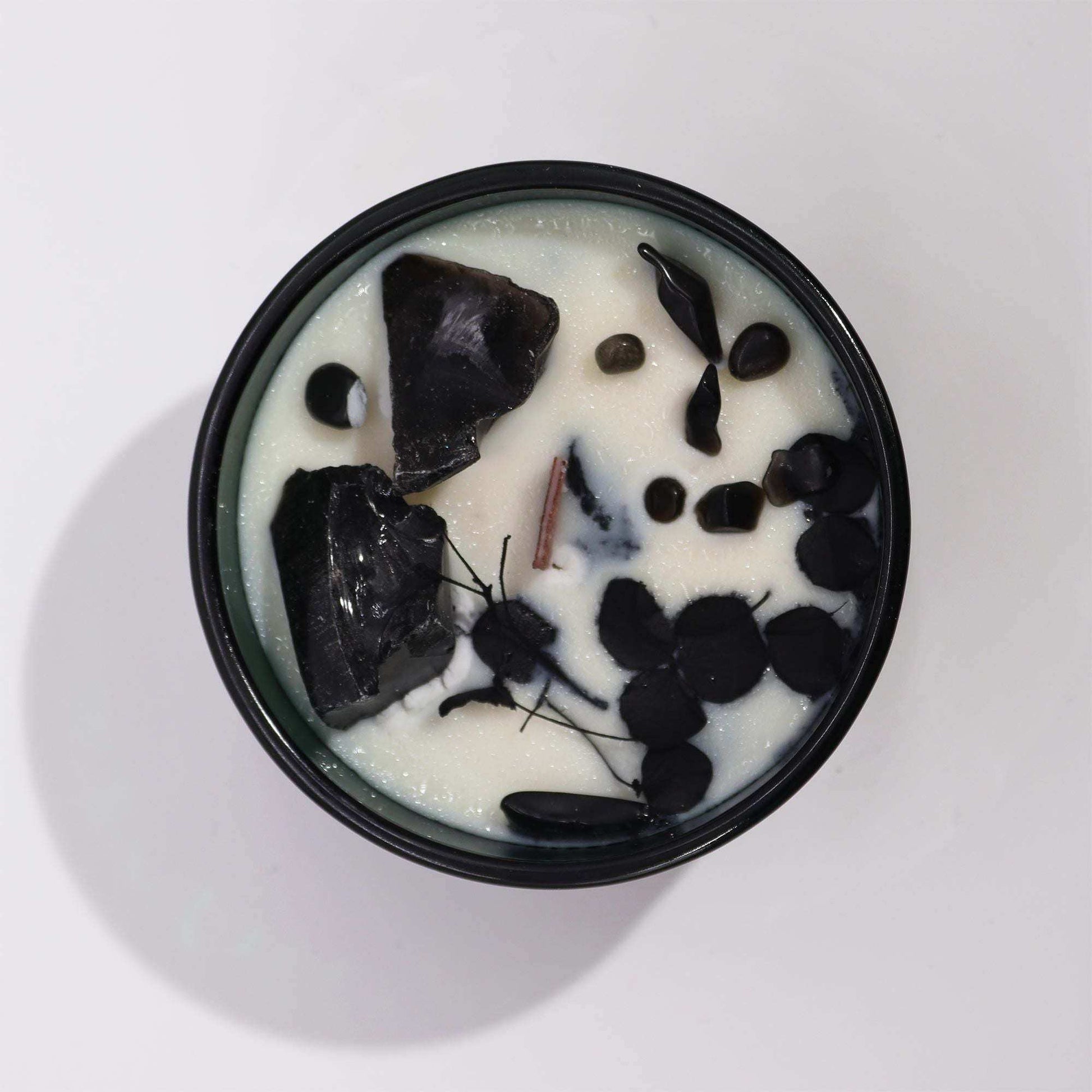 Hop Hare Crystal Magic Flower Candle The Knight of Swords with black obsidian and dried flowers